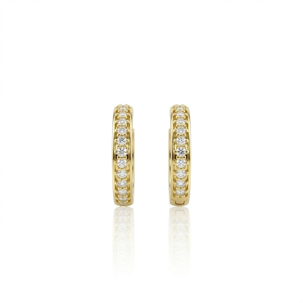 ARG02BRIAG-Argola 13,50mm DIAMETRO1 Fileira com Meia Cravação 28 Brilhantes 0,26ct H VS2 2,74g Ouro AMARELO18K - Coleção Argolas Fashion