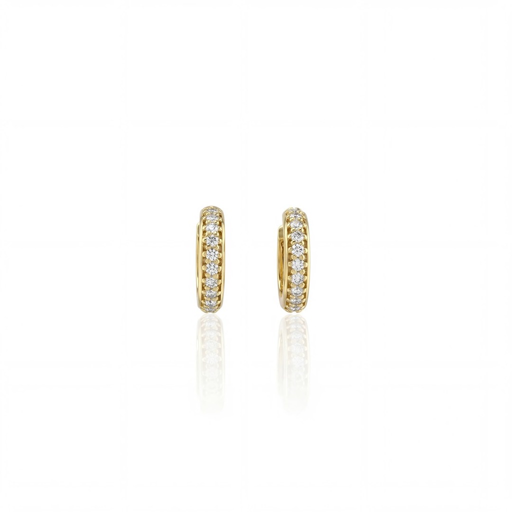 [076705] ARG02BRIAM-Argola 11,20mm Diâmetro 1 Fileira com Meia Cravação 22 Brilhantes 0,22ct g VS1 2,20g Ouro Amarelo 18k - Coleção Argolas Fashion