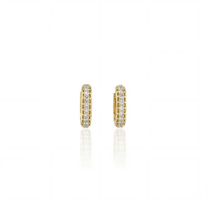 ARG02BRIAM-Argola 11mm Diâmetro 1 Fileira com Meia Cravação 22 Brilhantes 0,23ct 2,0g Ouro Amarelo 18k - Coleção Argolas Fashion