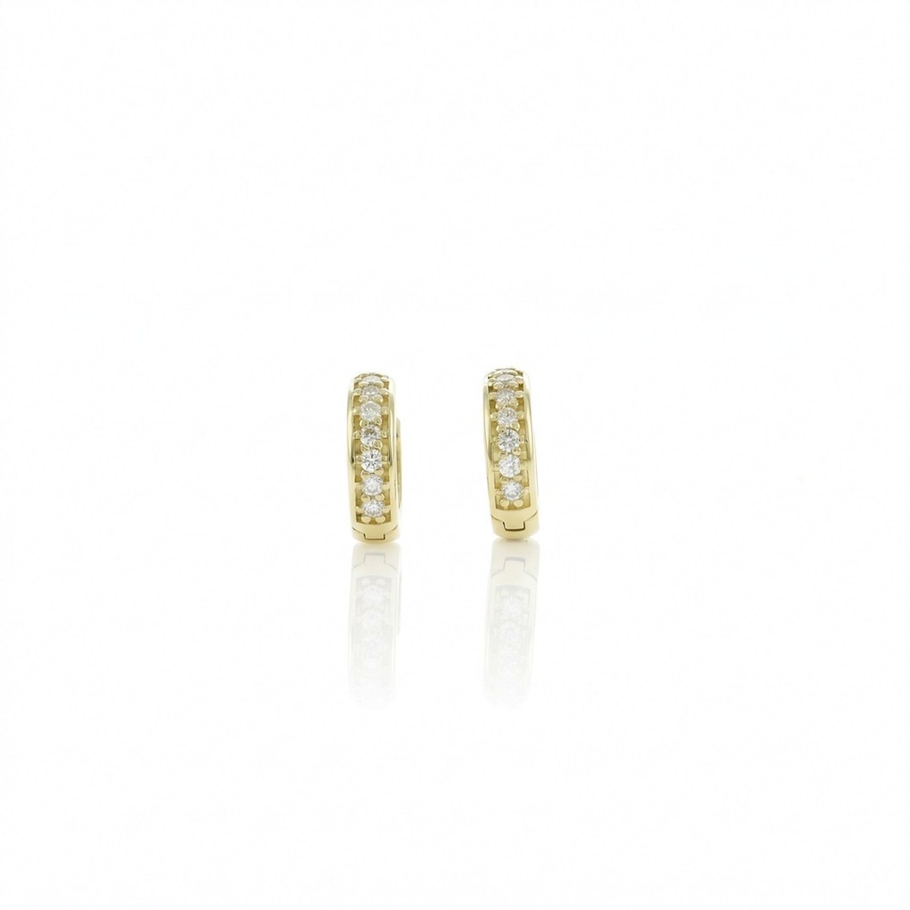ARG02BRIAP-Argola 9,50mm Diâmetro 1 Fileira com Meia Cravação 14 Brilhantes 0,13ct H VS2 1,63g Ouro Amarelo 18k - Coleção Argolas Fashion