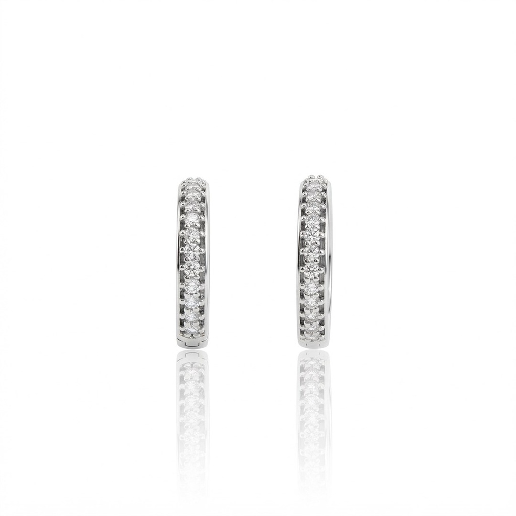 [072615] ARG02BRIBG-Argola 13,50mm DIAMETRO1 Fileira com Meia Cravação 28 Brilhantes 0,26ct g VS1 2,00g Ouro Branco 18k - Coleção Argolas Fashion