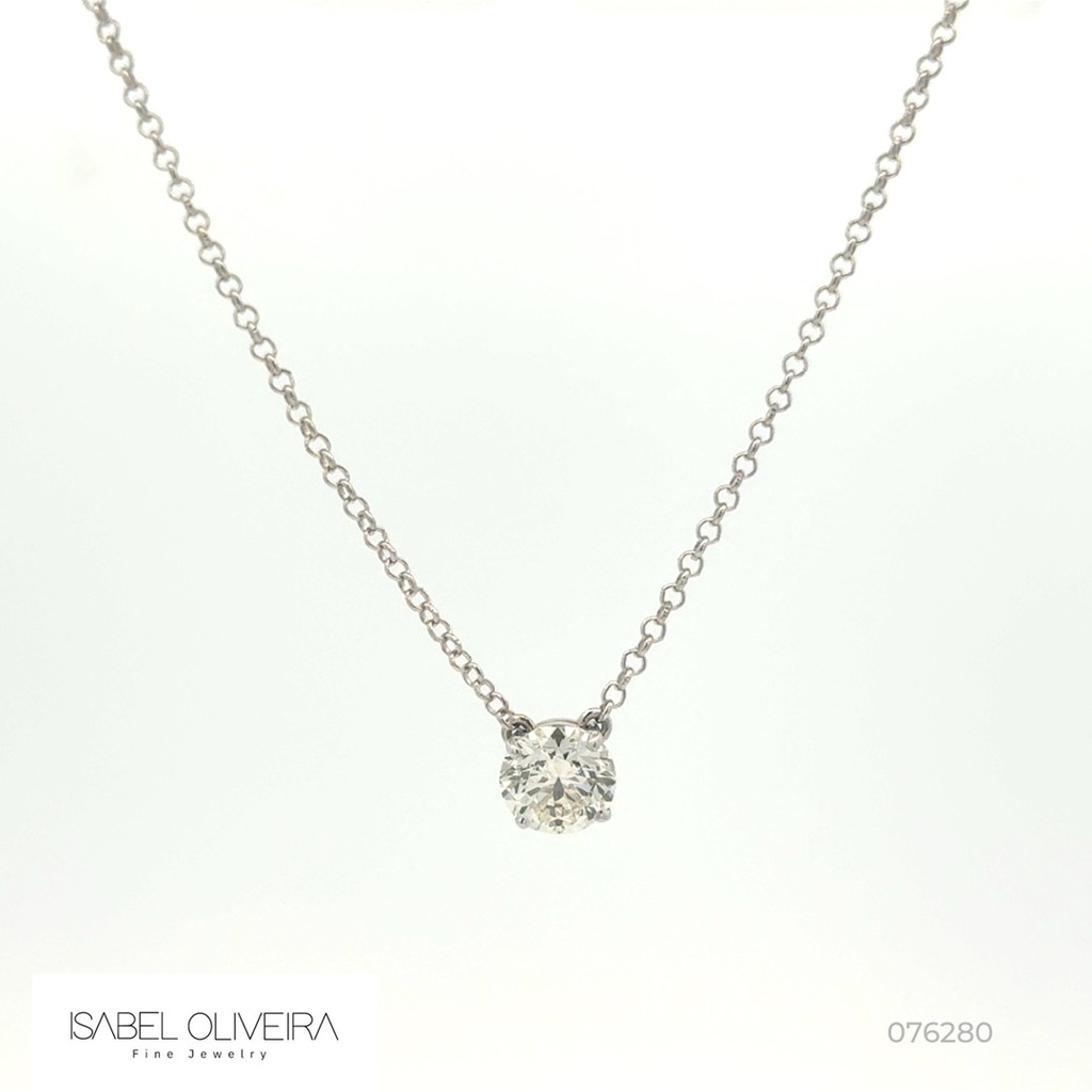 100-Colar Ponto de Luz Brilhante 1,0ct g VS1 Corrente Elo Português 45cm 2,91g Ouro Branco 18k - Certificado EGL 1701851326 - Coleção Only You