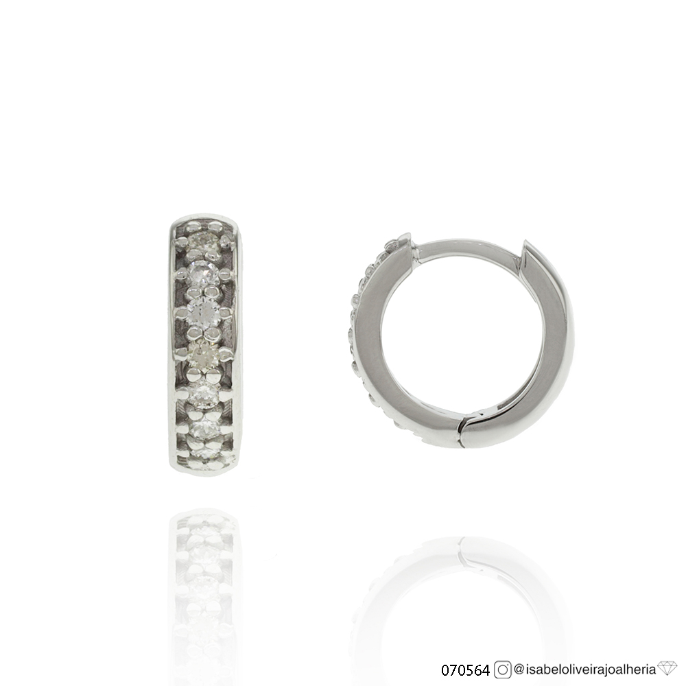 ARG02BRIBP-Argola 9,50mm Diâmetro 1 Fileira com Meia Cravação 14 Brilhantes 0,12ct H SI1 1,50g Ouro Branco 18k - Coleção Argolas Fashion