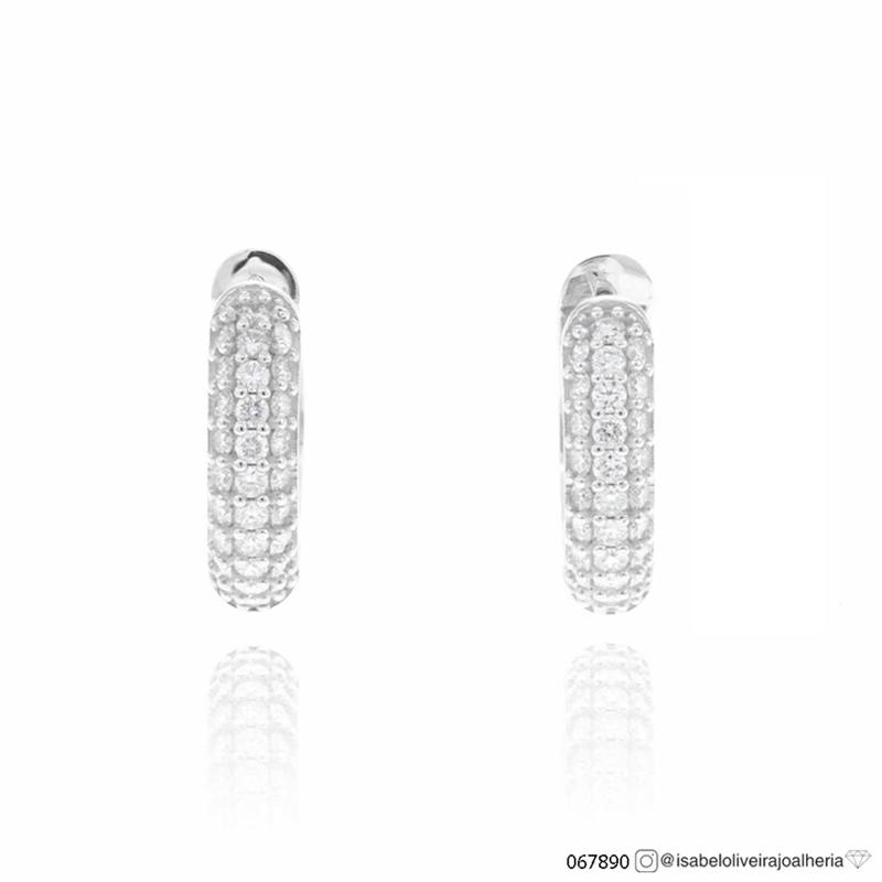 [067890] ARG03BRIBG-ARGOLA 3 Fileiras 62 Brilhantes 0,62CT G VS1 3,80G Ouro Branco 18K - Coleçao Argolas Fashion