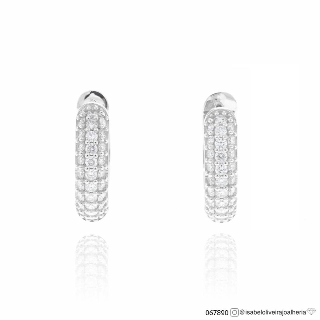 [067890] ARG03BRIBG-Argola 3 Fileiras 62 Brilhantes 0,62ct g VS1 3,80g Ouro Branco 18k - Coleção Argolas Fashion