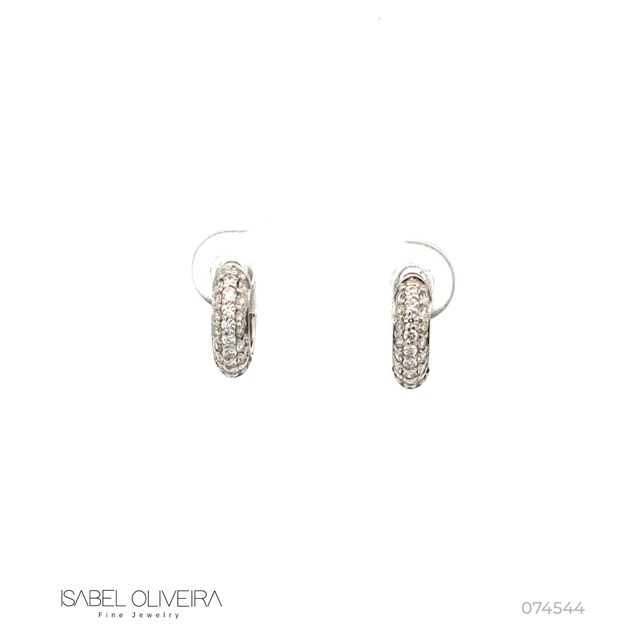 [074544] ARG03BRIBM-Argola 12mm Diâmetro Meia Cana 3 Fileiras Pavê Meia Cravação Externa 44 Brilhantes 0,41ct H VS2 2,47g Ouro Branco 18k - Coleção Argolas Fashion