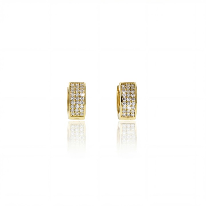 ARG04BRIAM-Argola Bold 10mm Diâmetro 3 Fileiras com Meia Cravação 54 Brilhantes 0,23ct g VS1 2,39g Ouro Amarelo 18k - Coleção Argolas Fashion