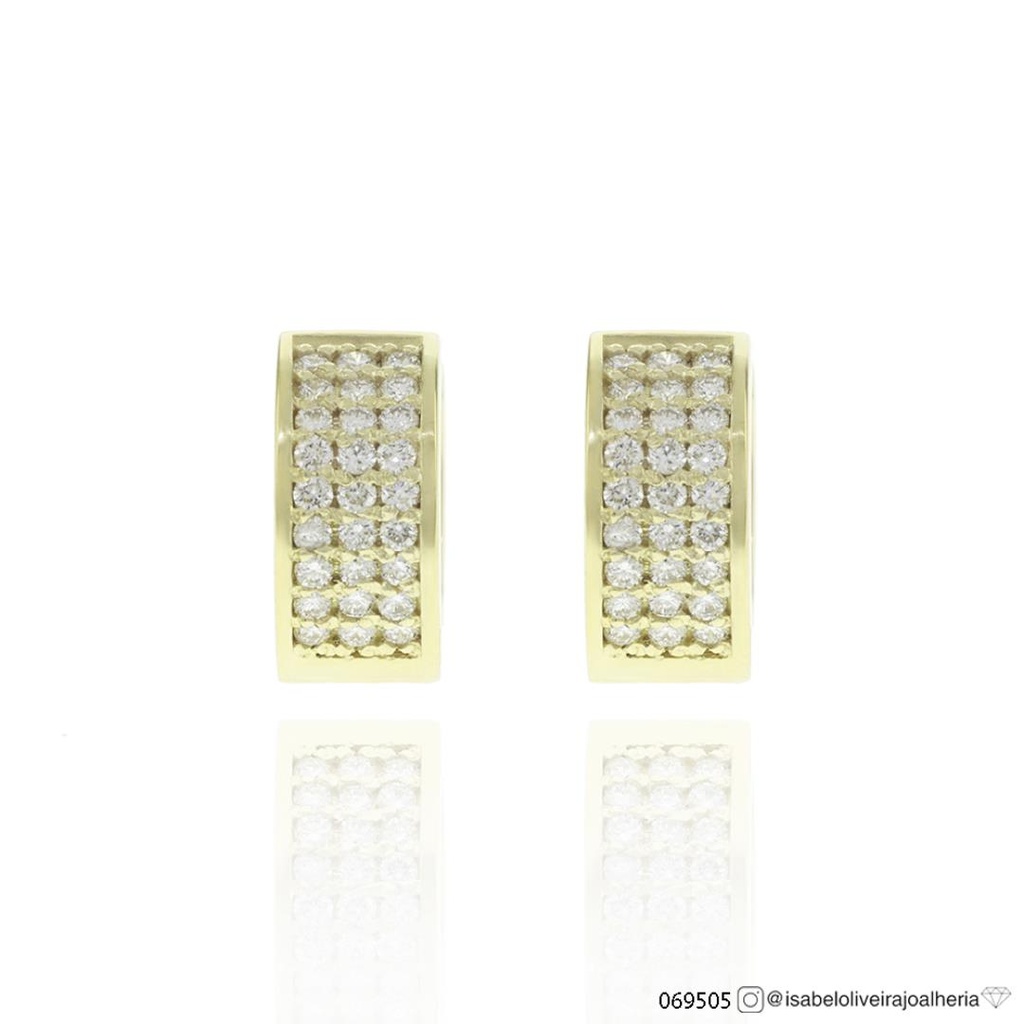 [069505] ARG04BRIAM-Argola Bold 10mm Diâmetro 3 Fileiras com Meia Cravação 54 Brilhantes 0,26ct g VS1 2,50g Ouro Amarelo 18k - Coleção Argolas Fashion