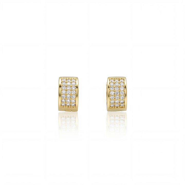[074547] ARG04BRIAP-Argola Bold 8,50mm Diâmetro 3 Fileiras com Meia Cravação 42 Brilhantes 0,17ct g VS1 2,11g Ouro Amarelo 18k - Coleção Argolas Fashion