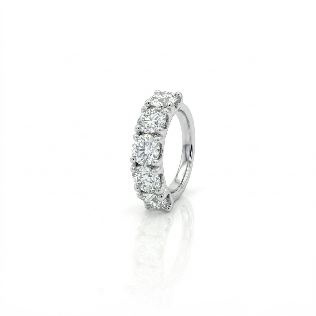 [076988] 100-Meia Aliança 5 Brilhantes 5,09ct g VS2 VVS1 8,70g Ouro Branco 18k - Certificado EGL 1701850931/1701891027/1701891633/1701850830/1701865331 - Coleção Soulmates
