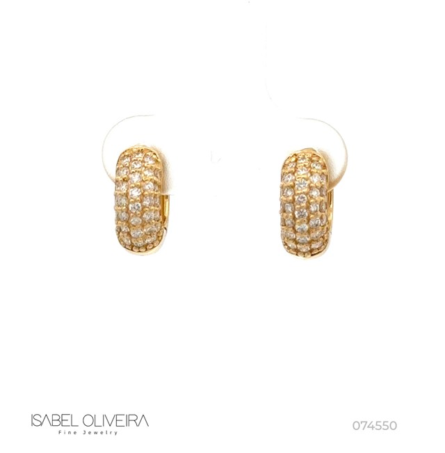 [074550] ARG05BRIAM-Argola 12mm 5 Fileiras Meia Cravação Externa 64 Brilhante 0,47ct H VS2 4,35g Ouro Amarelo 18k - Coleção Argolas Fashion