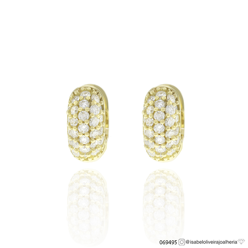 [069495] ARG05BRIAP-Argola 10mm 5 Fileiras Cravação Externa 54 Brilhantes 0,48ct g VS1 3,45g Ouro Amarelo 18k - Coleção Argolas Fashion