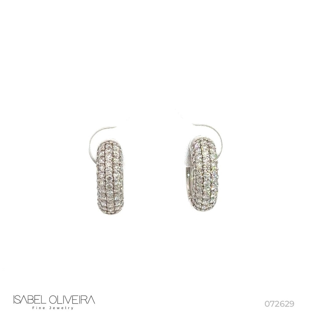 [072629] ARG05BRIBG-Argola 15mm 5 Fileiras Meia Cravação Externa 94 Brilhantes 0,90ct g VS1 4,83g Ouro Branco 18k - Coleção Argolas Fashion