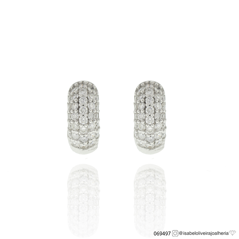 Argola 12mm 5 Fileiras de 64 Diamantes 0,64ct Ouro Branco 18K