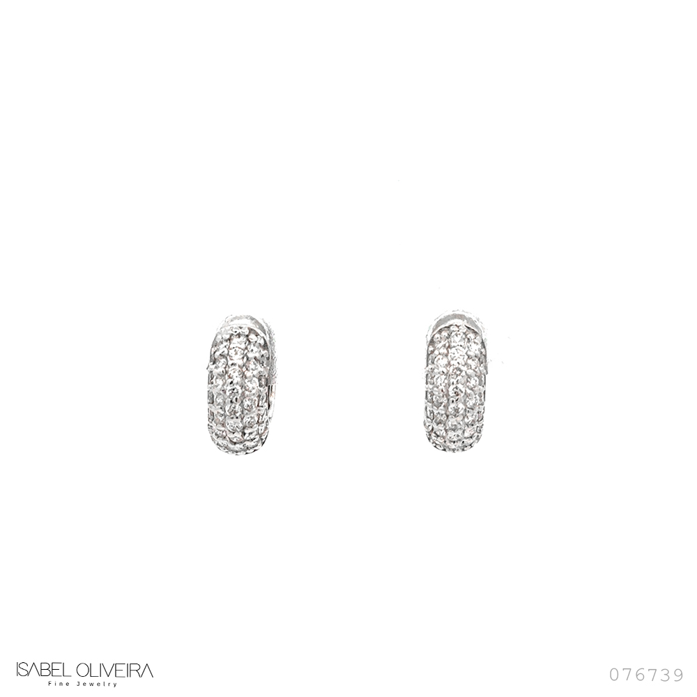 [076739] ARG05BRIBM-Argola 12mm 5 Fileiras Meia Cravação 64 Brilhante 0,56ct H VS2 3,63g Ouro Branco 18k - Coleção Argolas Fashion