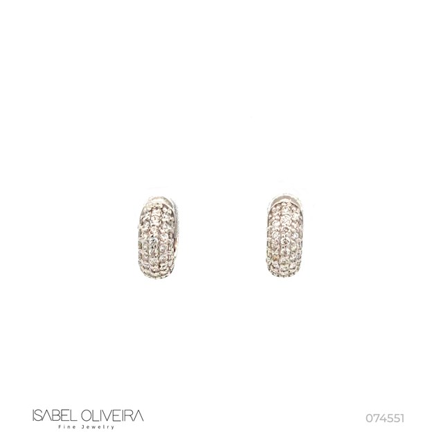 [074551] ARG05BRIBM-Argola 12mm 5 Fileiras Meia Cravação Externa 64 Brilhantes 0,47ct H VS2 3,66g Ouro Branco 18k - Coleção Argolas Fashion