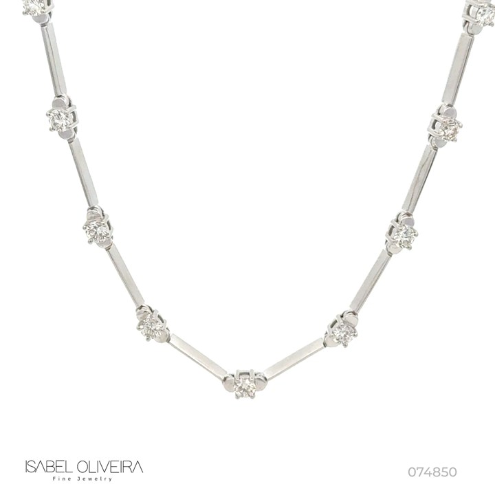 11-Colar Faca 21 Brilhantes 2,38ct H VS2 Corrente Extensora 17,0g 43cm Ouro Branco 18k - Coleção Rivieras