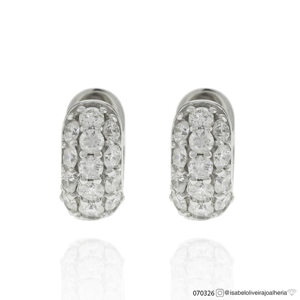 [070326] ARG05BRIBP-Argola 10mm 3 Fileiras Meia Cravação Externa 26 Brilhantes 0,72ct g VS1 3,42g Ouro Branco 18k - Coleção Argolas Fashion