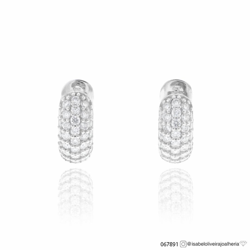 [067891] ARG05BRIBP-Argola 10mm 5 Fileiras Cravação Externa 62 Brilhantes 0,59ct 3,25g Ouro Branco 18k - Coleção Argolas Fashion