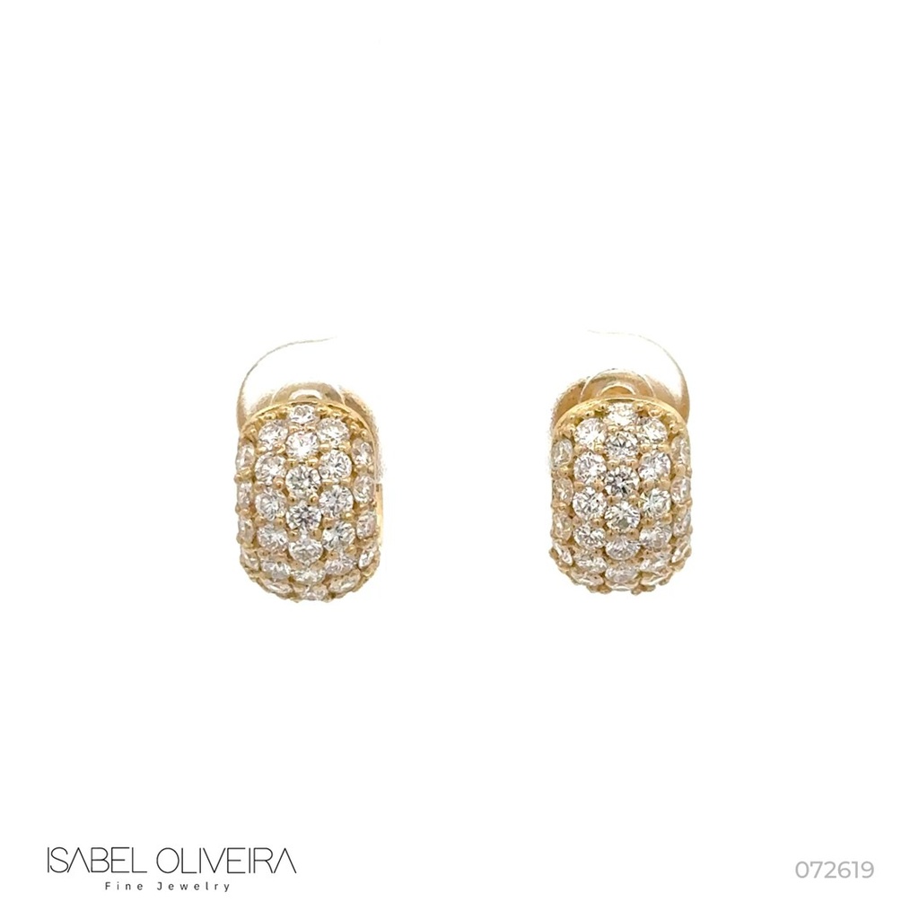 [072619] ARG06BRIAP-Argola 12mm 5 Fileiras 1,80mm Meia Cravação Externa 54 Brilhantes 1,36ct 6,07g Ouro Amarelo 18k - Coleção Argolas Fashion