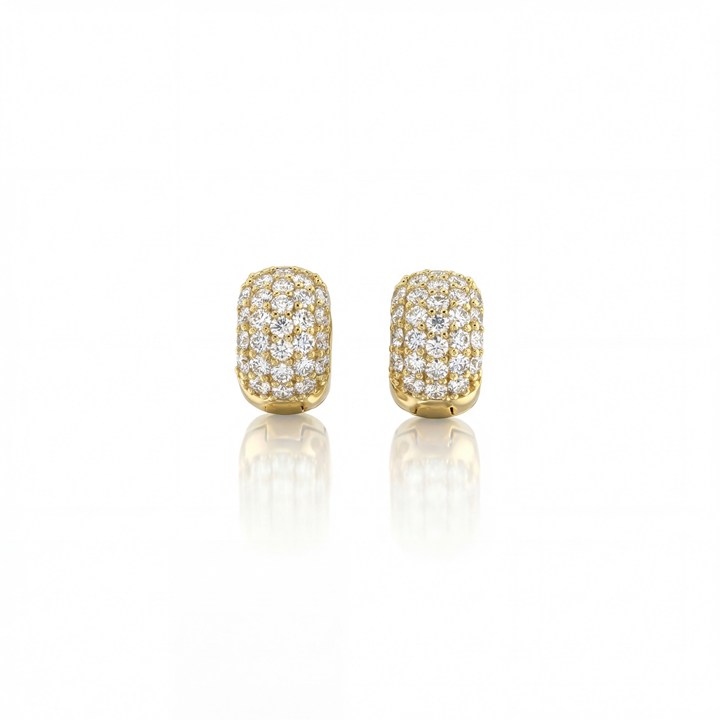 ARG06BRIAP-Argola 12mm 5 Fileiras 1,80mm Meia Cravação Externa 54 Brilhantes 1,36ct 6,07g Ouro Amarelo 18k - Coleção Argolas Fashion