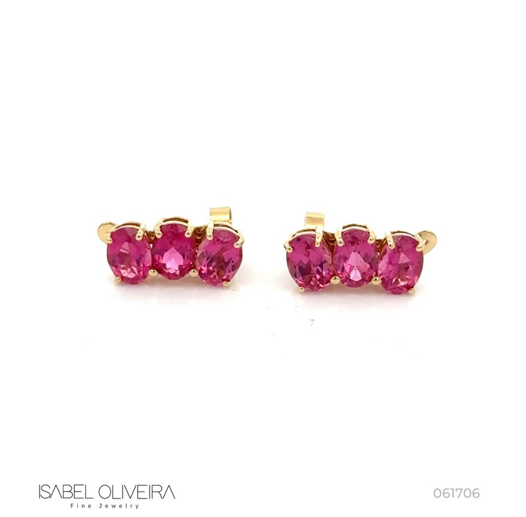 Earcuff 6 Rubelitas Ovais 4,81ct em Ouro Amarelo 18k