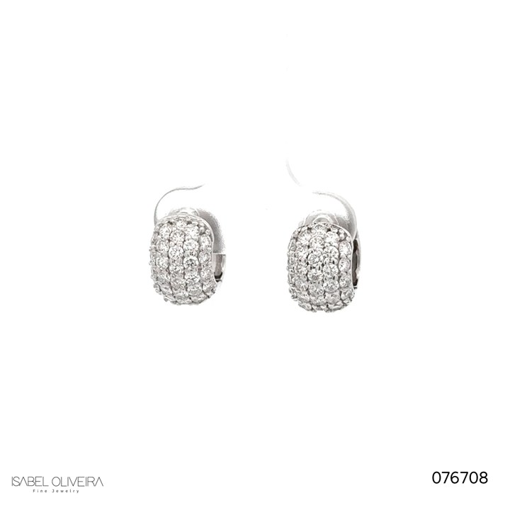 ARG06BRIBP-Argola 12,40mm 5 Fileiras 1,80mm Meia Cravação 54 Brilhantes 1,35ct H VS2 5,74g Ouro Branco 18k - Coleção Argolas Fashion