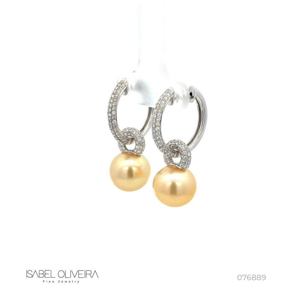 Argola 2 Pérolas 11mm 186 Brilhantes 0,92ct 8,22g Ouro Branco 18k - Coleção Over The Moon