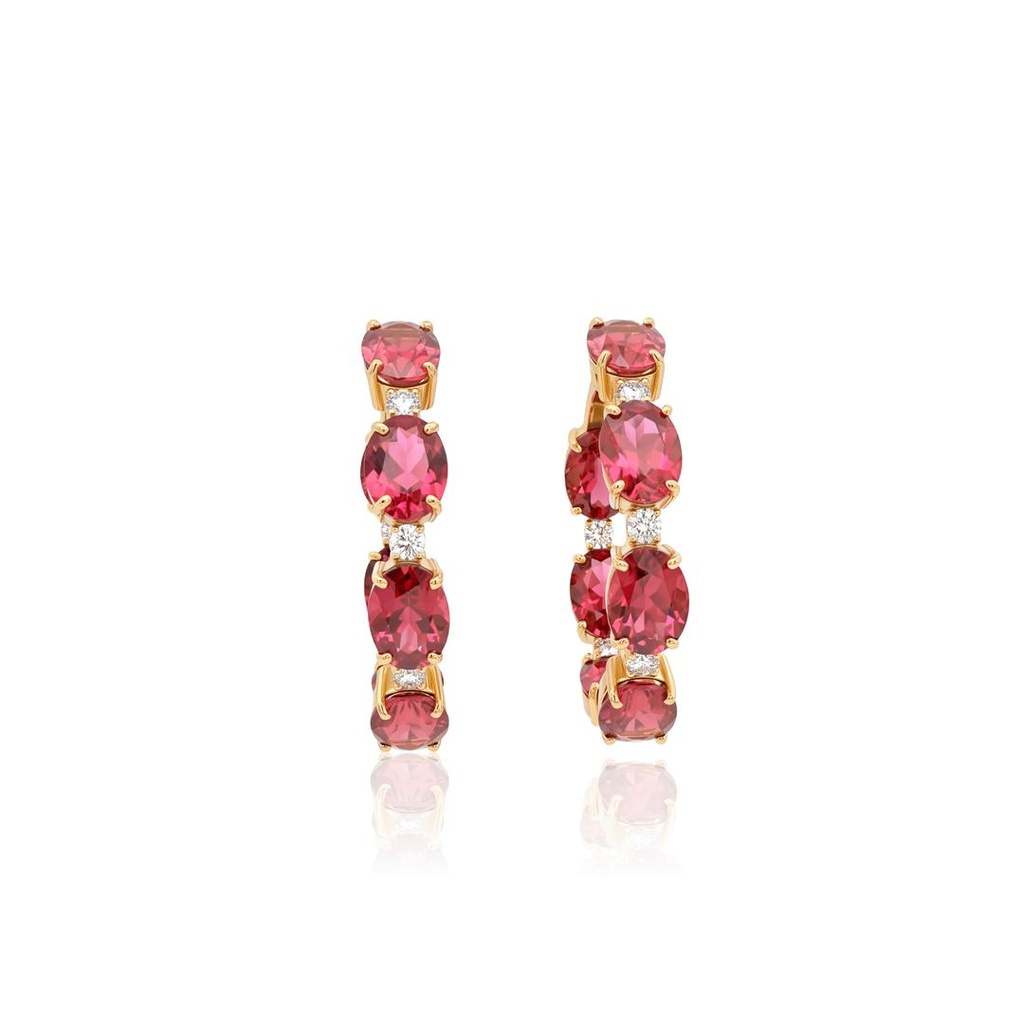Argola 14 Rubelitas Ovais 15,98ct com Diamantes em Ouro Amarelo 18k