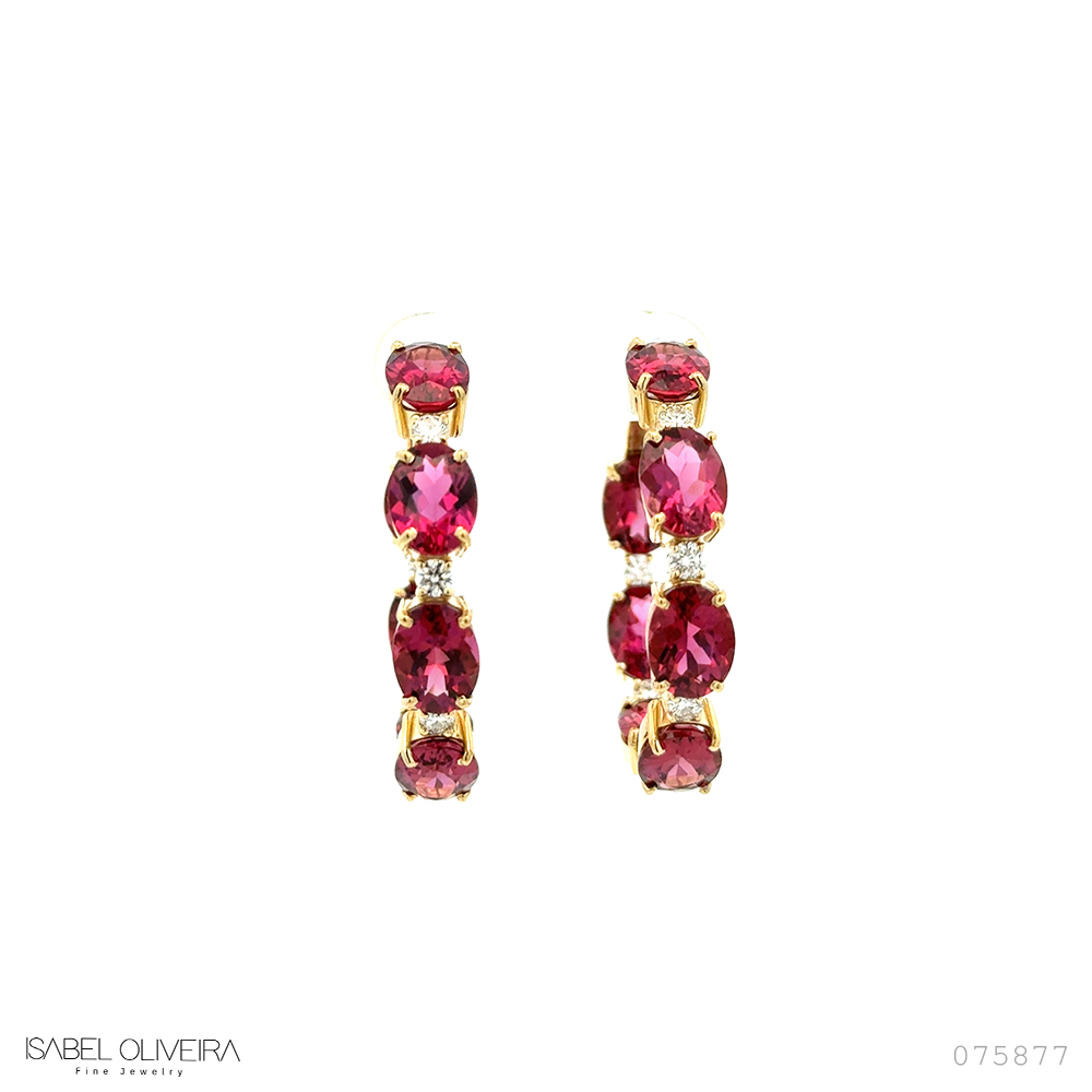 Argola 14 Rubelitas Ovais 15,98ct com Diamantes em Ouro Amarelo 18k