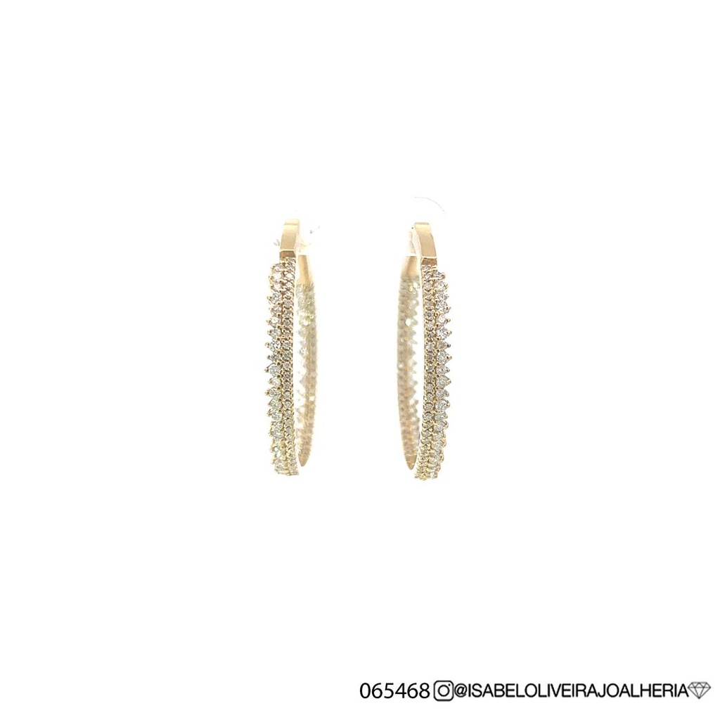 Argola 35MM Diametro Fileira Dupla Cravaçao Externa e Interna 194 Brilhantes 1,66CT H/i SI1/VS2 9,84G Ouro Amarelo 18K - Coleçao Argolas Fashion