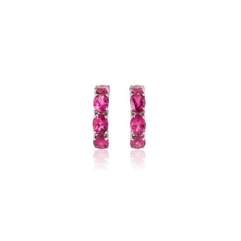 Argola 8 Rubelitas Ovais 6,33ct em Ouro Branco 18k