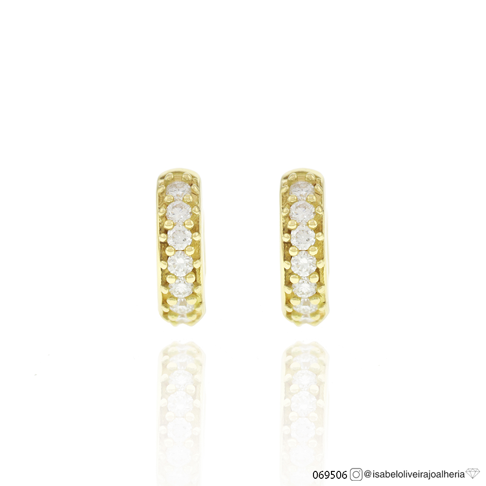 Argola 8,20mm Diâmetro Meia Cana 1 Fileira 14 Brilhantes 0,14ct 1,30g Ouro Amarelo 18k - Coleção Argolas Fashion