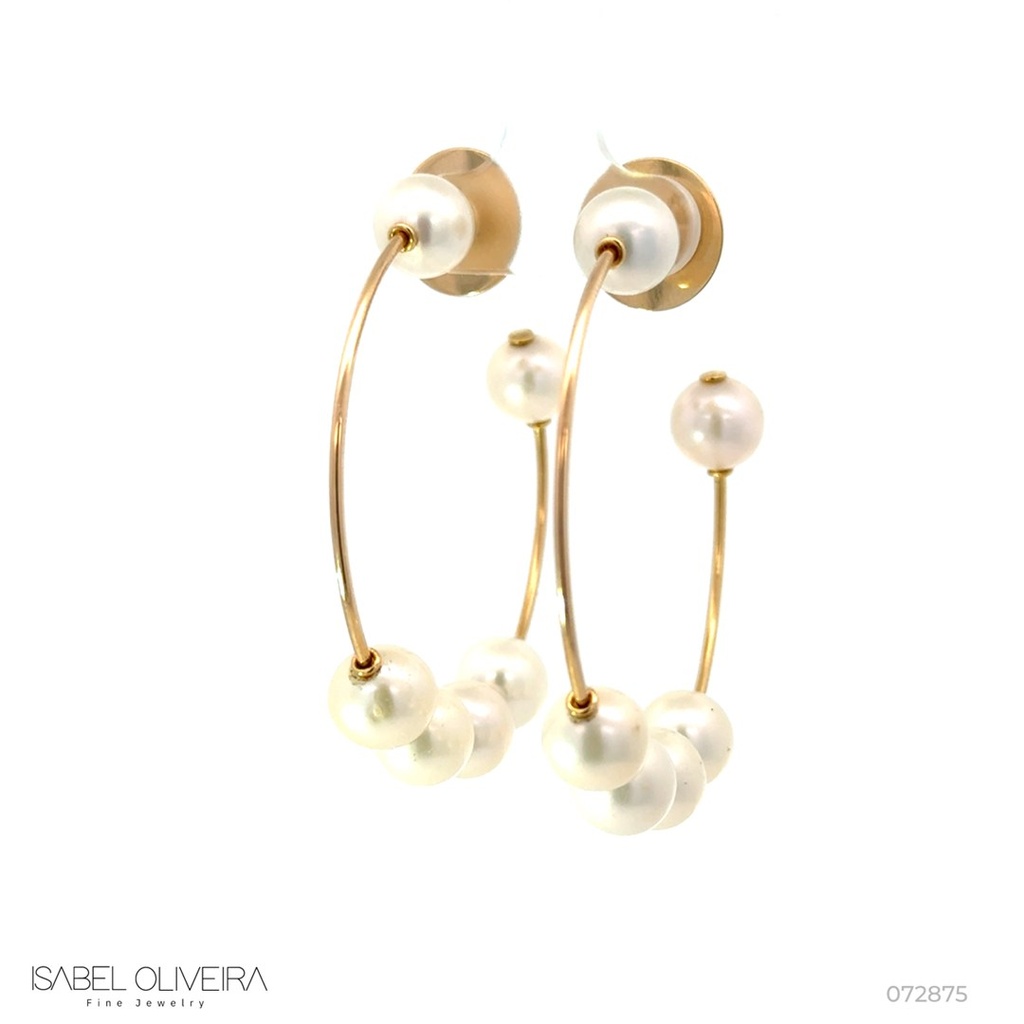 [072875] Argola com 12 Pérolas Brancas 8 mm 14,11g Ouro Amarelo 18k - Coleção Over The Moon
