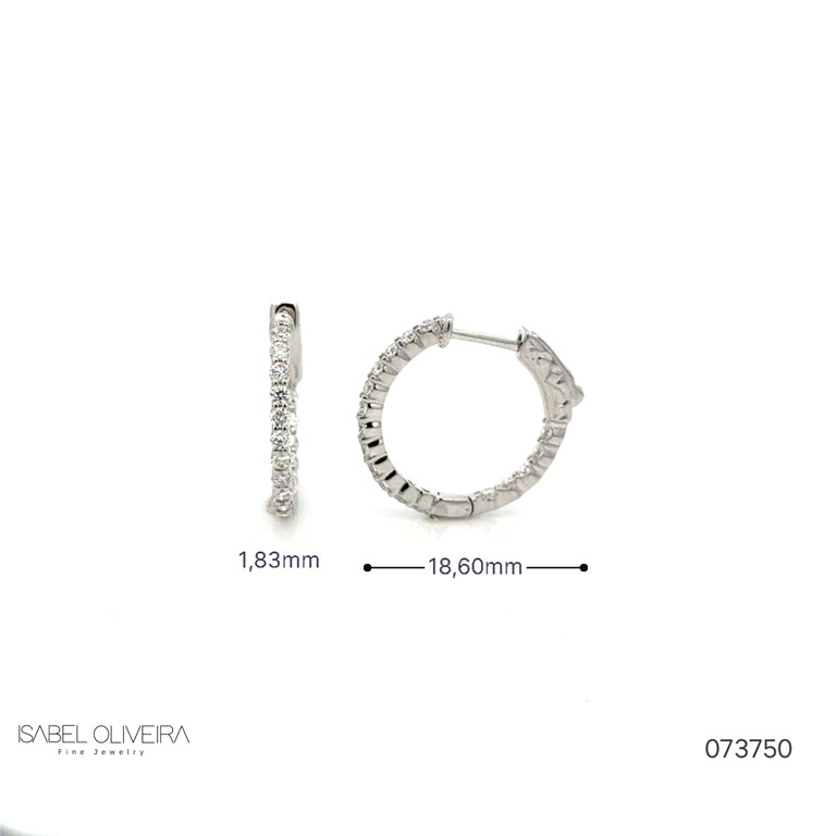 [073750] Argola Cravação Interna e Externa 34 Brilhantes 0,72ct 3,82g Ouro Branco 18k - Coleção Argolas Fashion