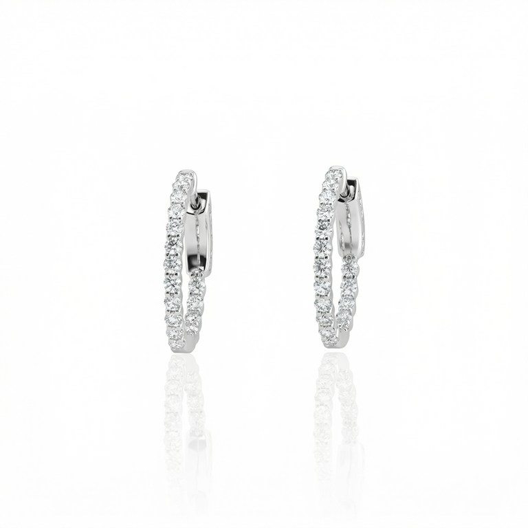 [073750] Argola Cravacao Interna e Externa 34 Brilhantes 0,72CT 3,82G Ouro Branco 18K - Coleçao Argolas Fashion
