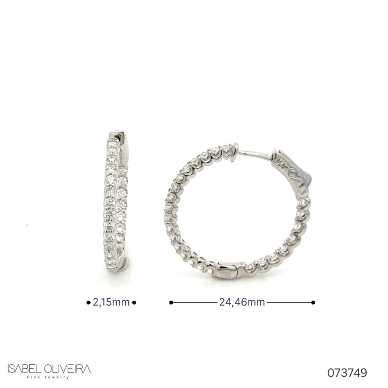 Argola Cravação Interna e Externa 50 Brilhantes 1,10ct 5,76g Ouro Branco 18k - Coleção Argolas Fashion