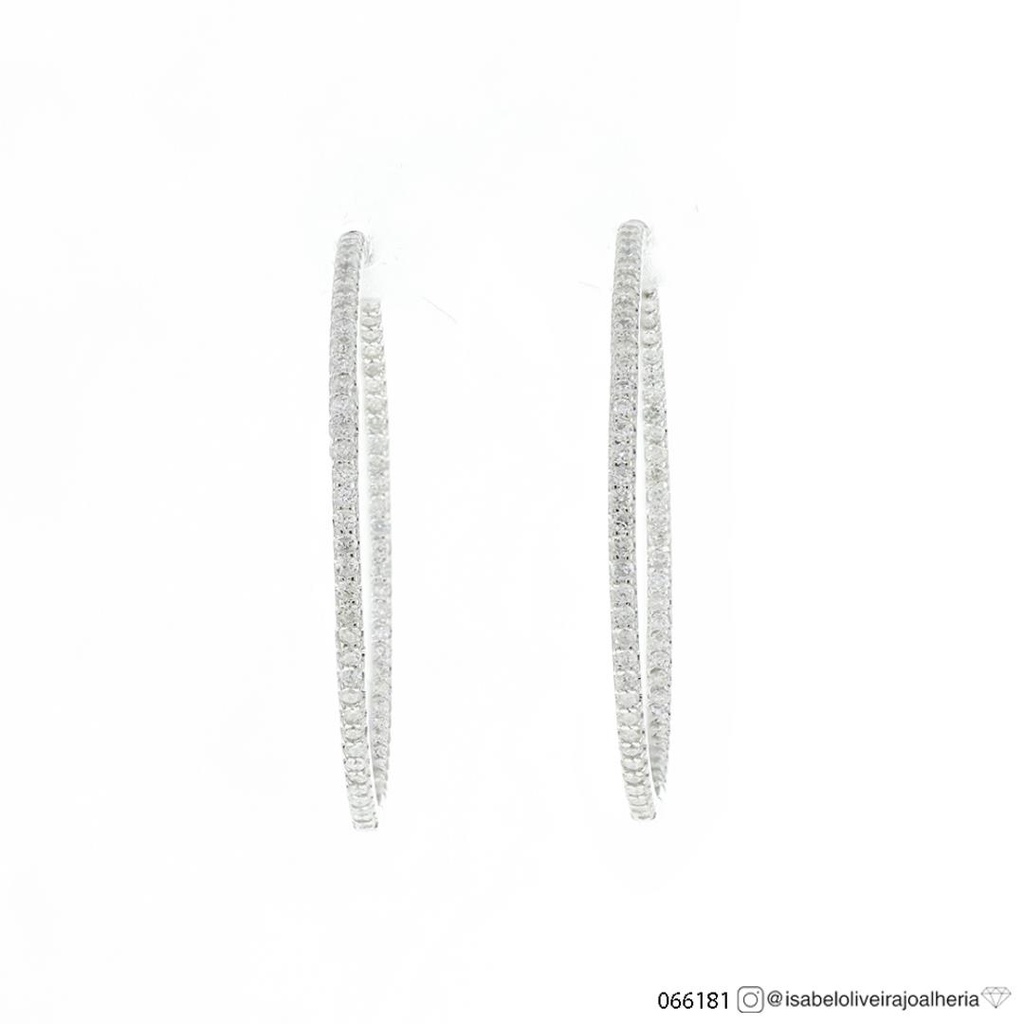 Argola Fina 37MM Diametro 1 Fileira Cravaçao Externa e Interna 130 Brilhantes 1,35CT H VS2 6,04G Ouro Branco 18K - Coleçao Argolas Fashion