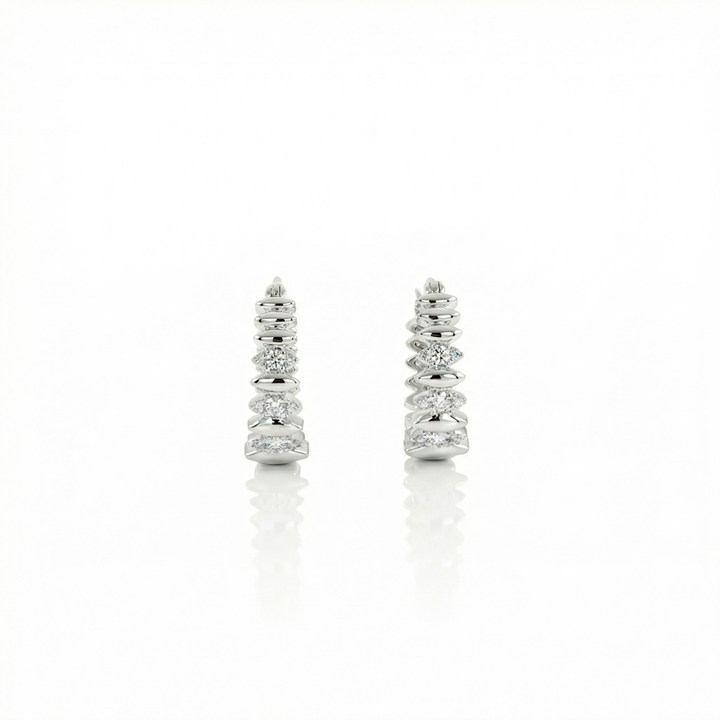 Argola Formato Navetes 36 Brilhantes 0,28ct 2,80g Ouro Branco 18k - Coleção Argolas Fashion