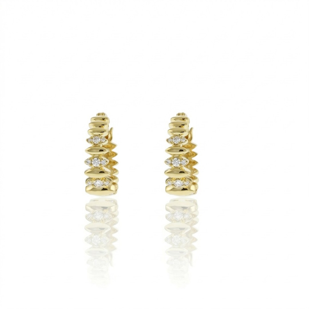 Argola Formato Navetes 36 Brilhantes 0,28ct 3,06g Ouro Amarelo 18k - Coleção Argolas Fashion