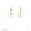 Argola Lisa Meia Cana com Pingente Coração Vazado 1,39g Ouro Amarelo 18k - Coleção Kids