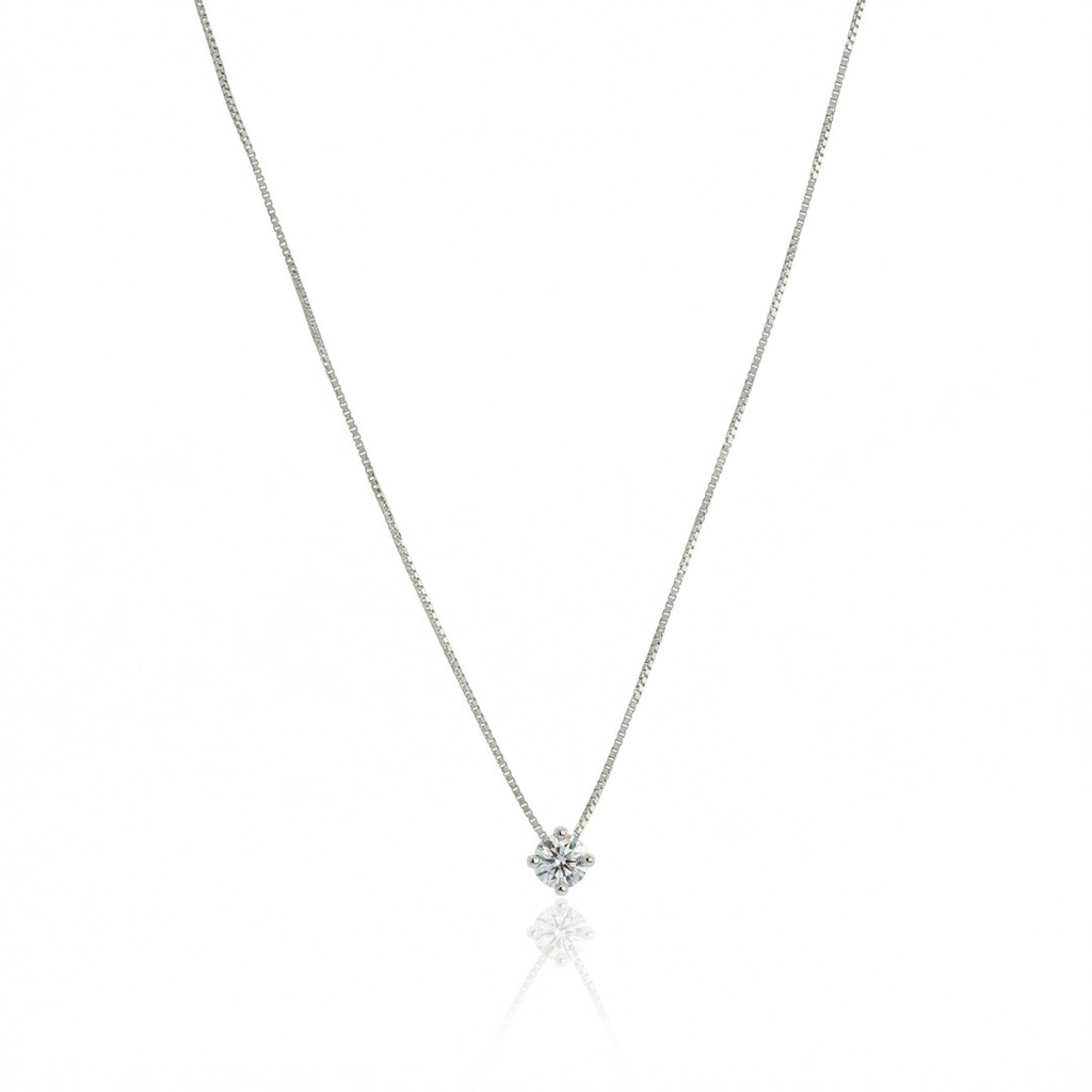 [073850] 15-Colar Ponto de Luz Brilhante 0,15ct H VS2 45cm 1,54g Ouro Branco 18k - Coleção Only You
