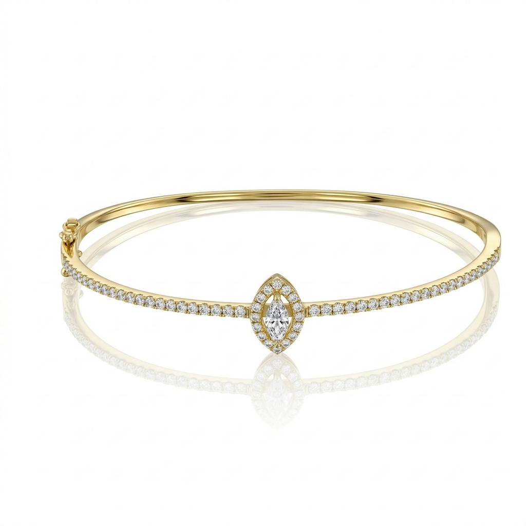 [076853] Bracelete 1 Diamante Navete 0,21ct 60 Brilhantes 0,67ct 7,96g Ouro Amarelo 18k - Coleção Laisa