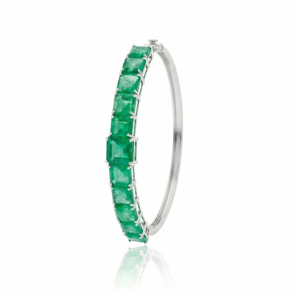 Pulseira 11 Esmeraldas Brasileiras Octogonal 13,75ct em Ouro Branco 18k