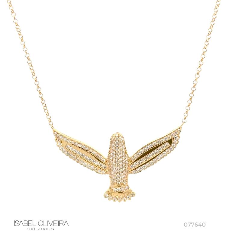 G-Colar Espirito Santo 172 Brilhantes 1,05CT H VS2 8,16G Ouro Amarelo 18K - Coleçao Fe Santos