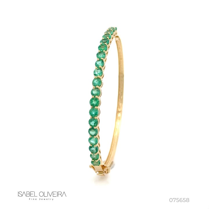 Bracelete 19 Esmeraldas Brasileiras Redondas 3,32CT 9,32G Ouro Amarelo 18K - Coleçao Brazilian Emerald