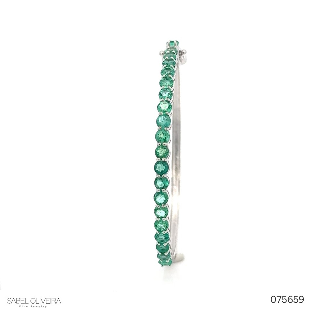 Bracelete 20 Esmeraldas Brasileiras Redondas 3,91CT 9,62G Ouro Branco 18K - Coleçao Brazilian Emerald
