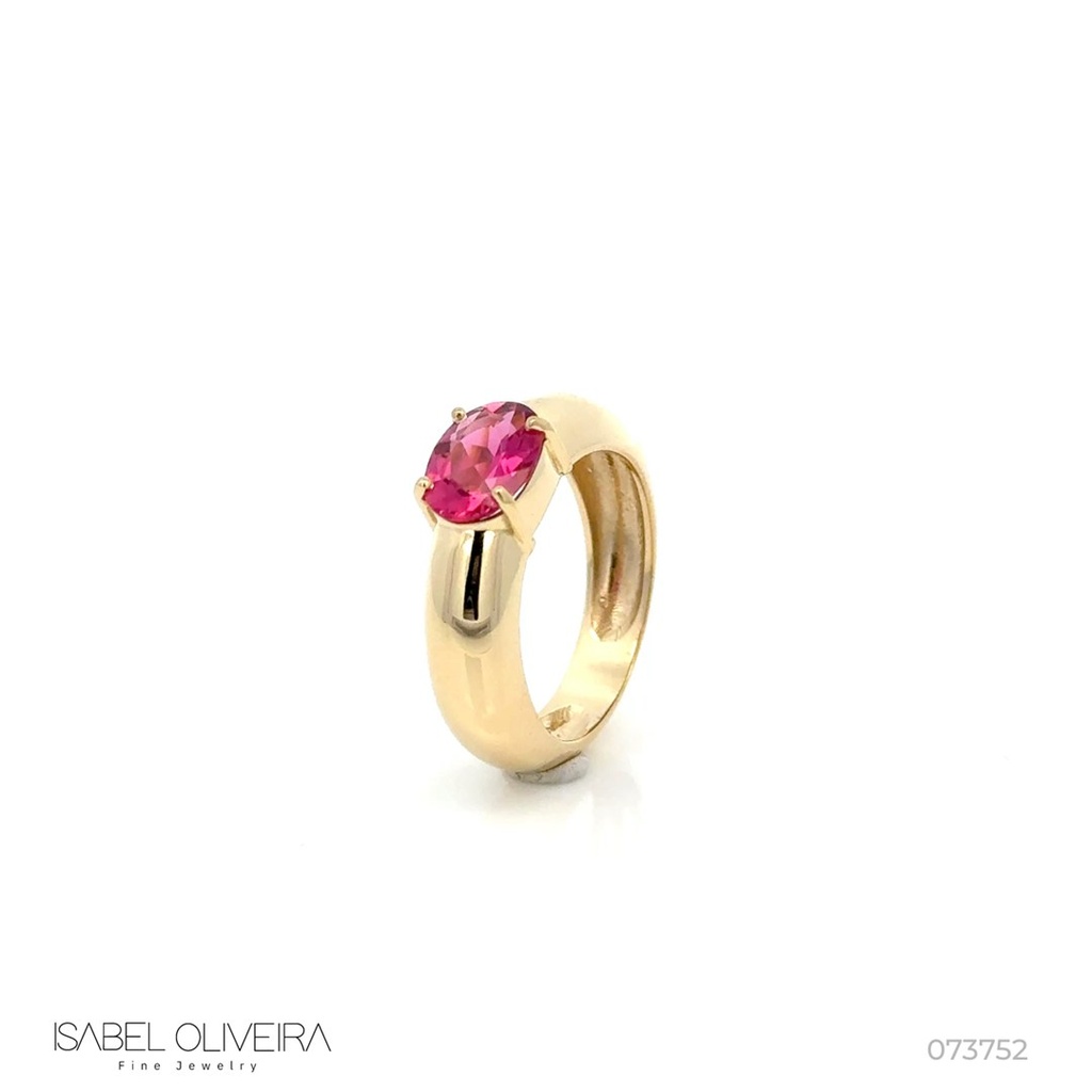 Anel Dedinho Liso Rubelita Oval 0,98CT 3,85G Ouro Amarelo 18K - Coleçao Rubelita
