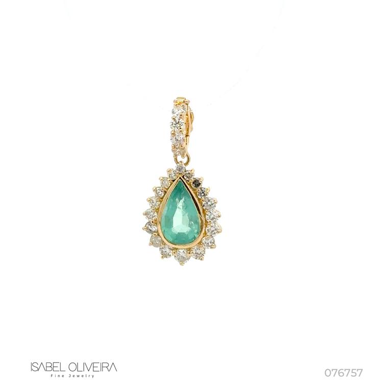 Pingente Tira e Poe Classico Esmeralda Brasileira Gota 1,19CT 22 Brilhantes 0,71CT H SI1 2,52G Ouro Amarelo 18K - Coleçao Brazilian Emerald