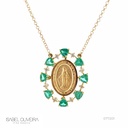 Colar Nossa Senhora das Graças 8 Esmeraldas Trillion 1,55CT 8 Brilhantes 0,17CT H VS2 6,93G 45CM Ouro Amarelo 18K - Coleçao Fe Santos